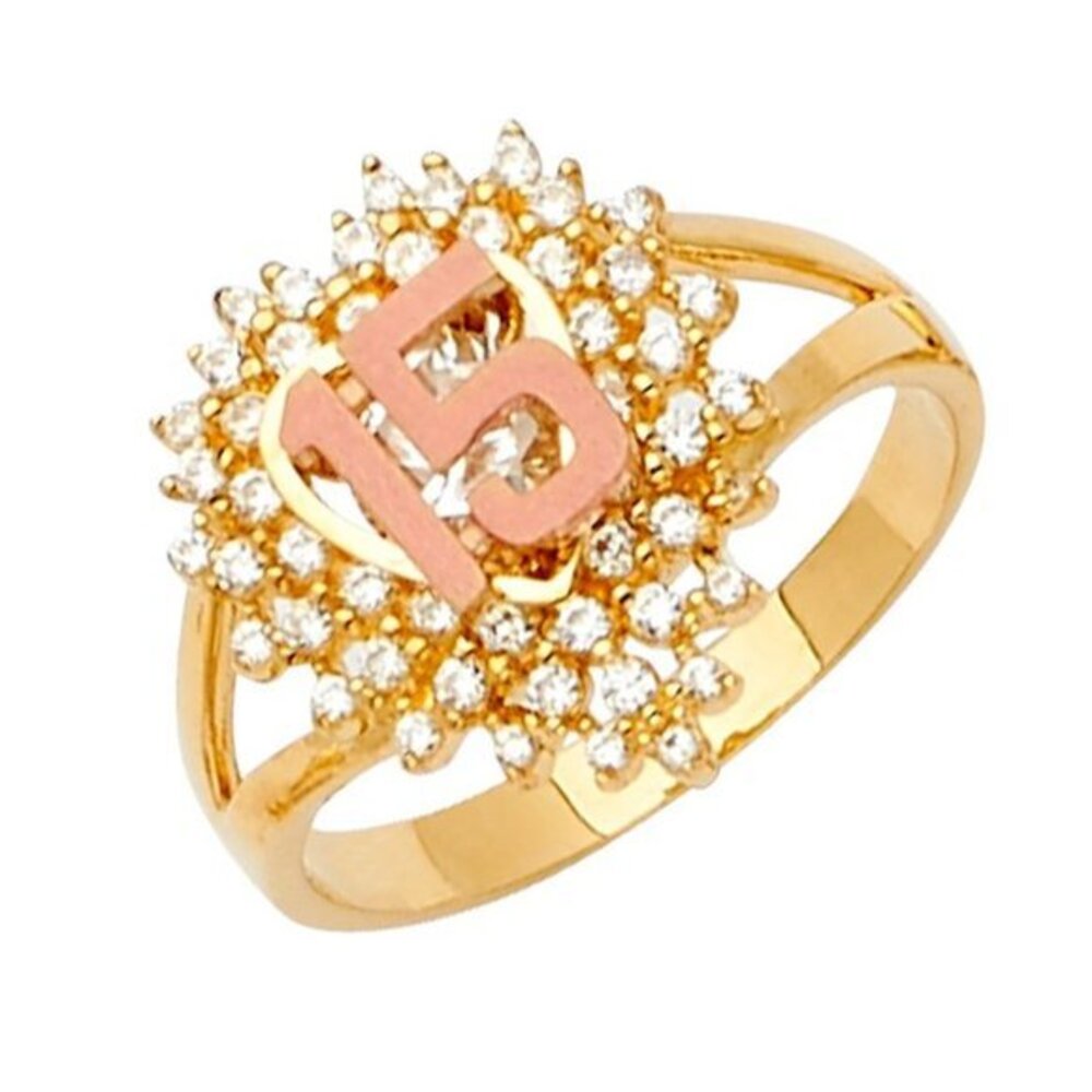 New Solid 14K two tone CZ 15 Years Ring